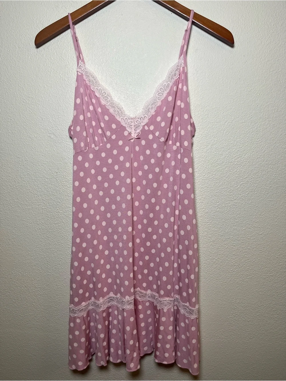 Victoria's Secret Pink Babydoll Ruffle Polka Dot Lace-Trim Chemise
